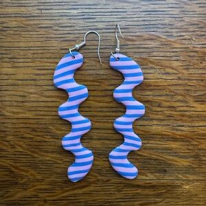 Wavy Pink and Blue Striped Earrings
